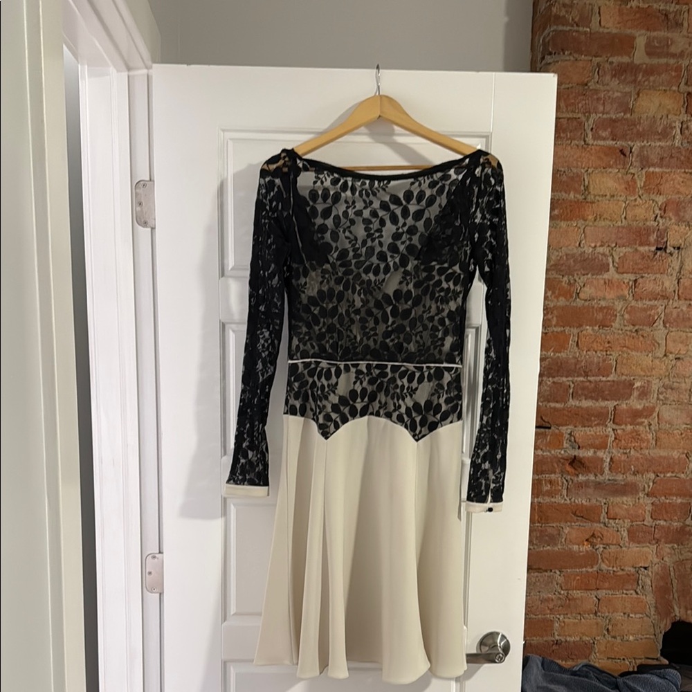 Black and Cream Long Sleeve Fit and Flare Dress for Cocktail